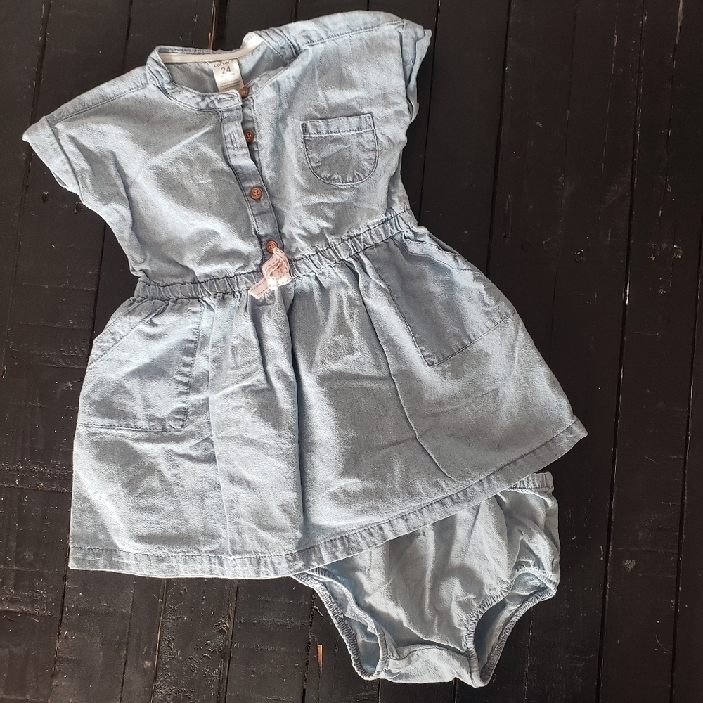 Carters Blue Denim Dress 24 Months Bloomers Set